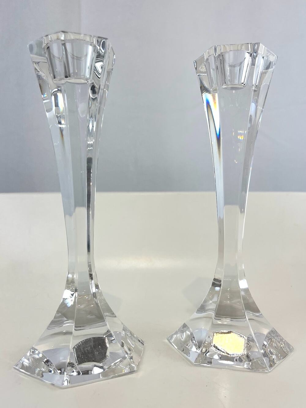 ATLANTIS Set of 2 Vintage Sierra Clear 7" Candlesticks Lead Crystal Portugal